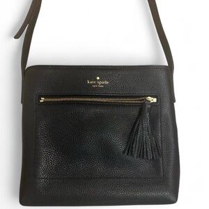 kate spade Black Pebbled Leather Crossbody with Tassel Zip
